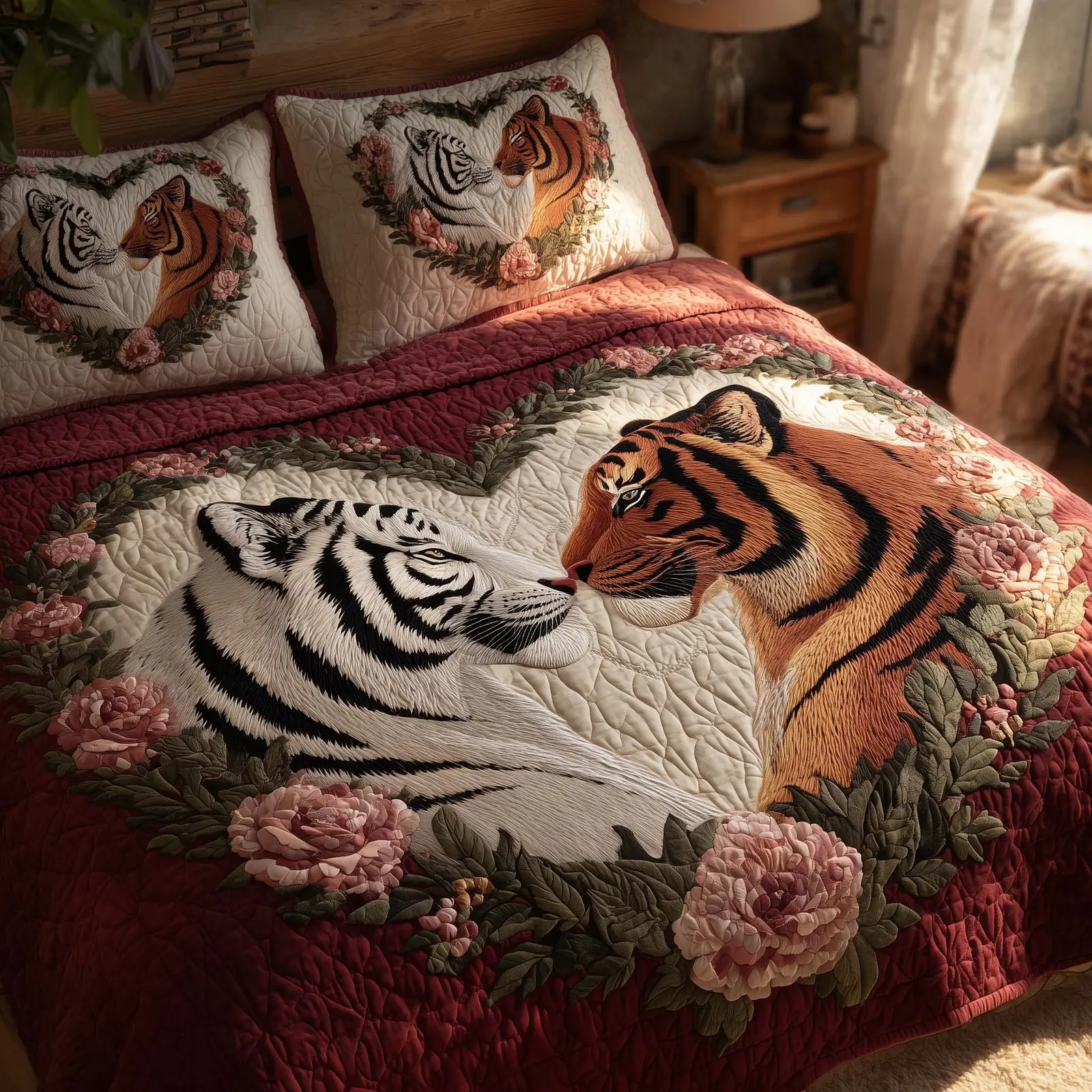 Tiger Quilted Bedding Set Cool Valentine Day Merch Gift Ideas For Coworkers