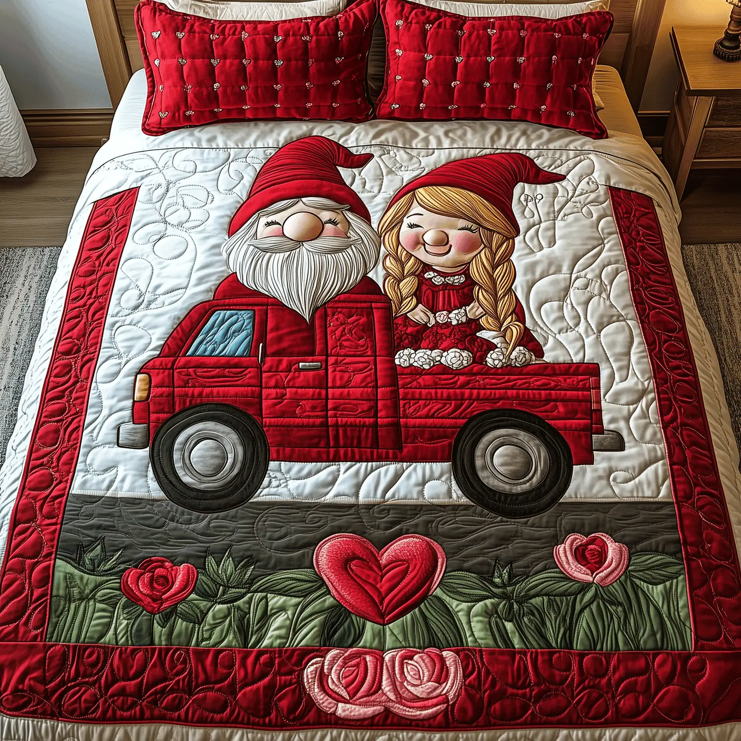 Timeless Gnome Journey Quilted Bedding Set Valentine Day Presents For Gnome Lovers