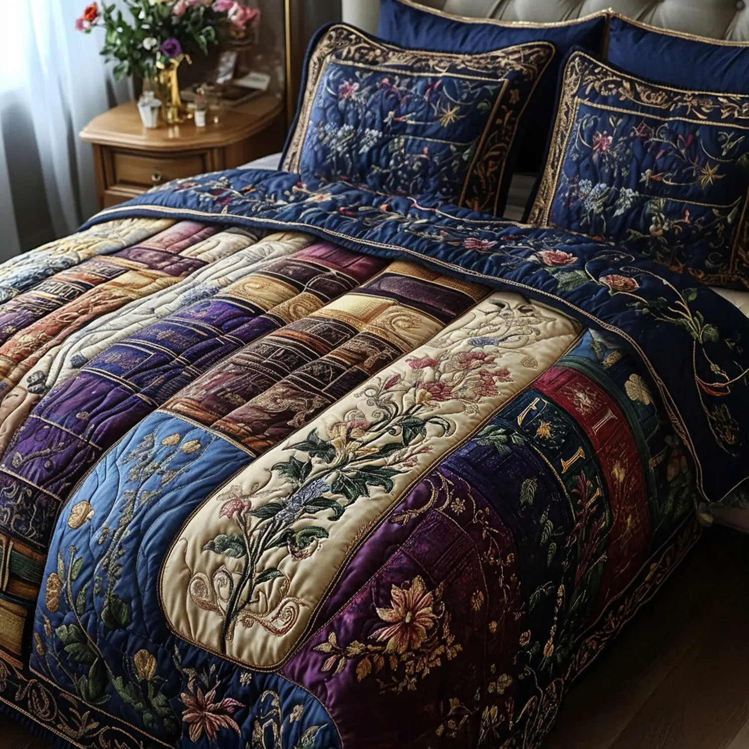 Timeless Pages Quilted Bedding Set Bed Decorations Book Lovers Gifts For Sisters