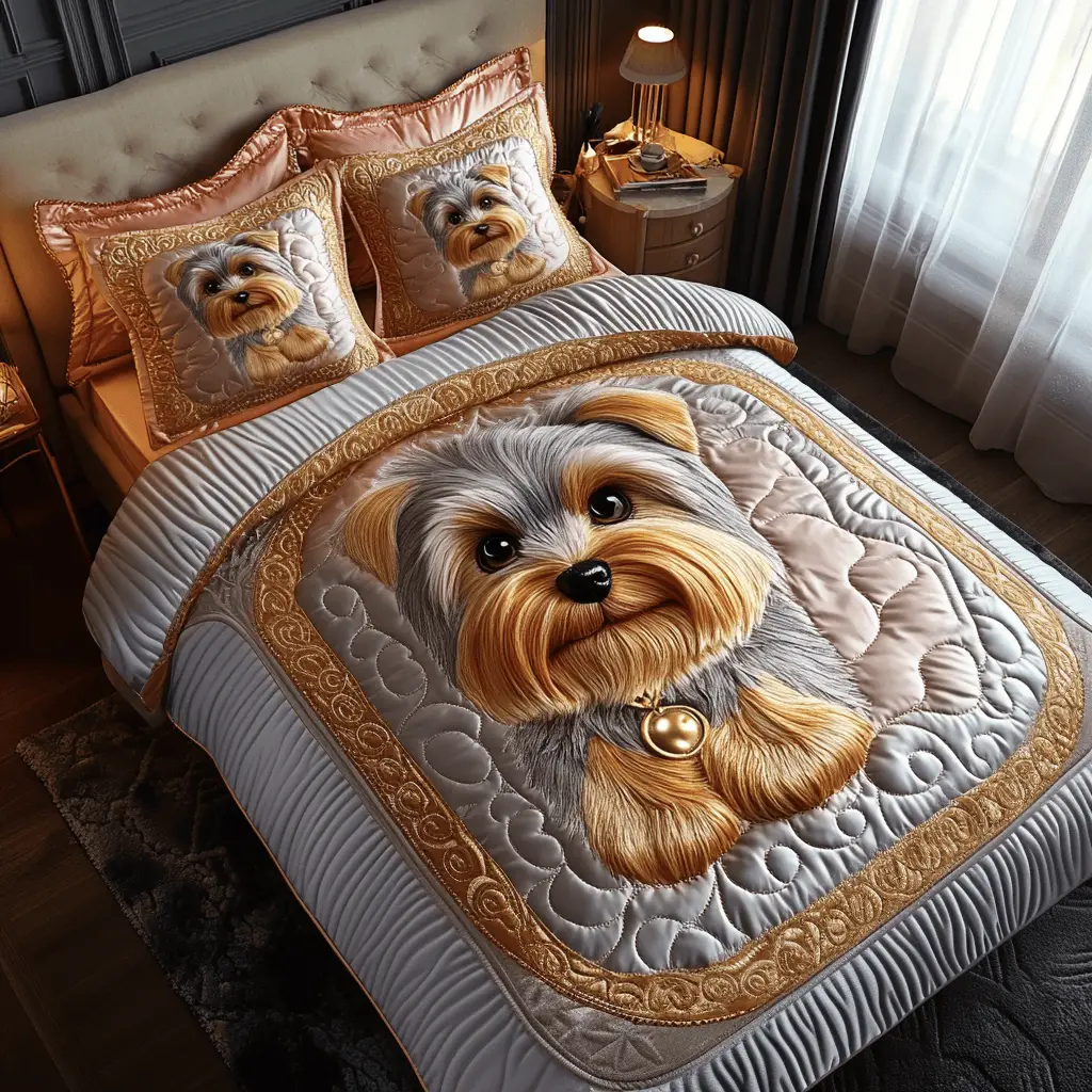Tiny Terrier Quilted Bedding Set Lightweight Duvet Cover Set for Year-Round Comfort