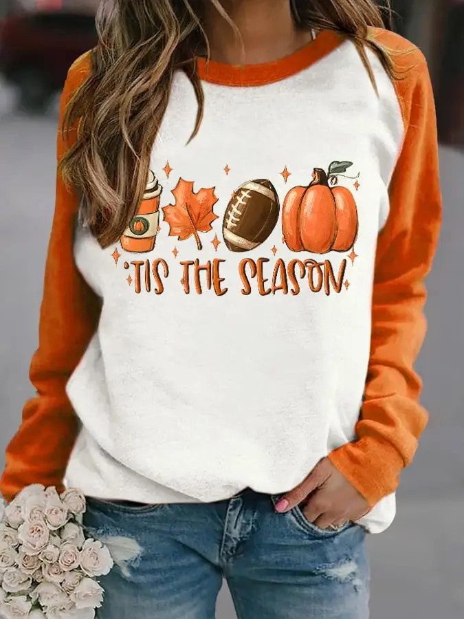 Tis The Season Pumpkin Maple Leaf Sweatshirt Football Apparel Holiday Gifts Tis The Season Pumpkin Maple Leaf Sweatshirt Football Apparel Holiday Gifts - Image 1