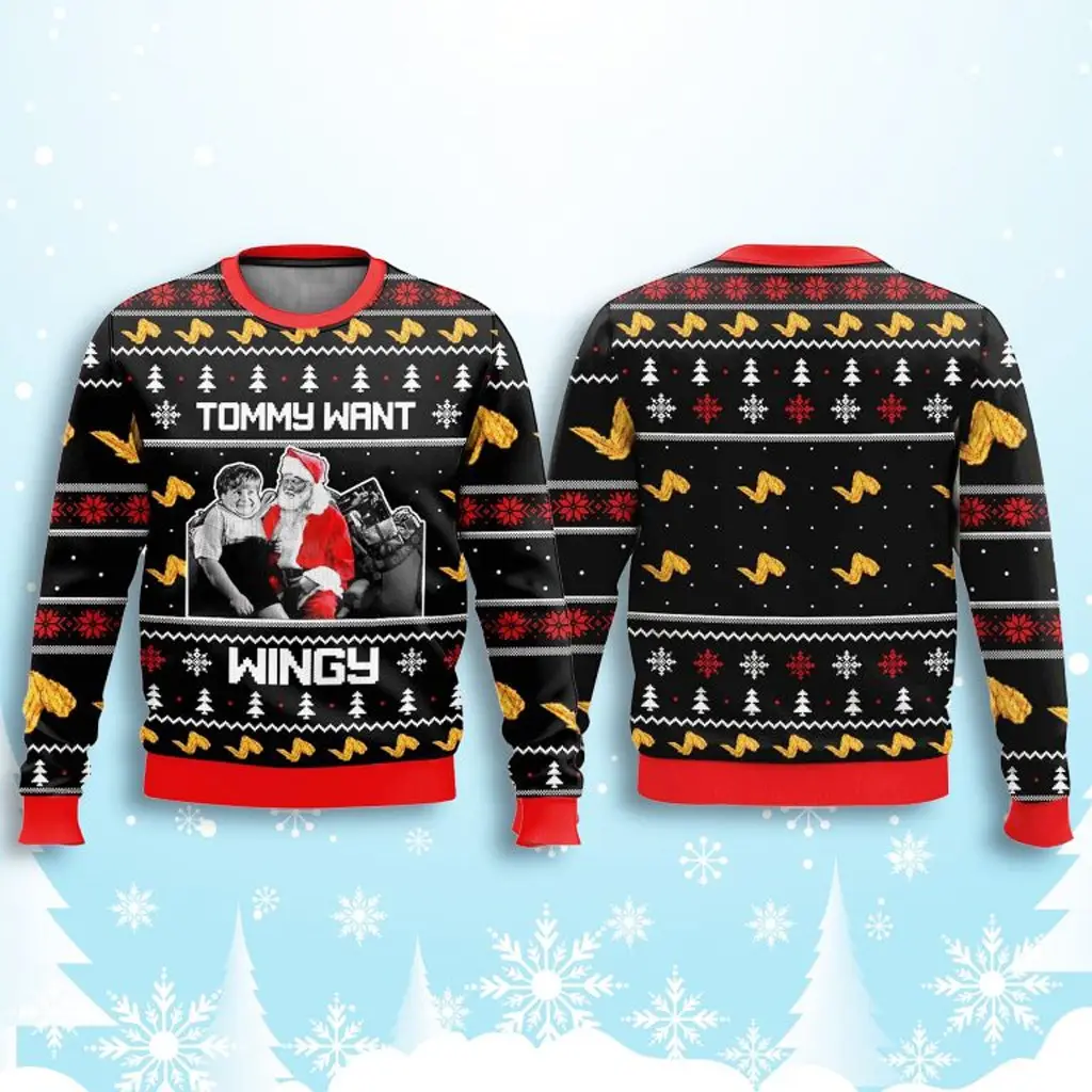 Tommy Want Wingy SNL Ugly Christmas Sweater Husband Christmas Gift Ideas - WearandDecor