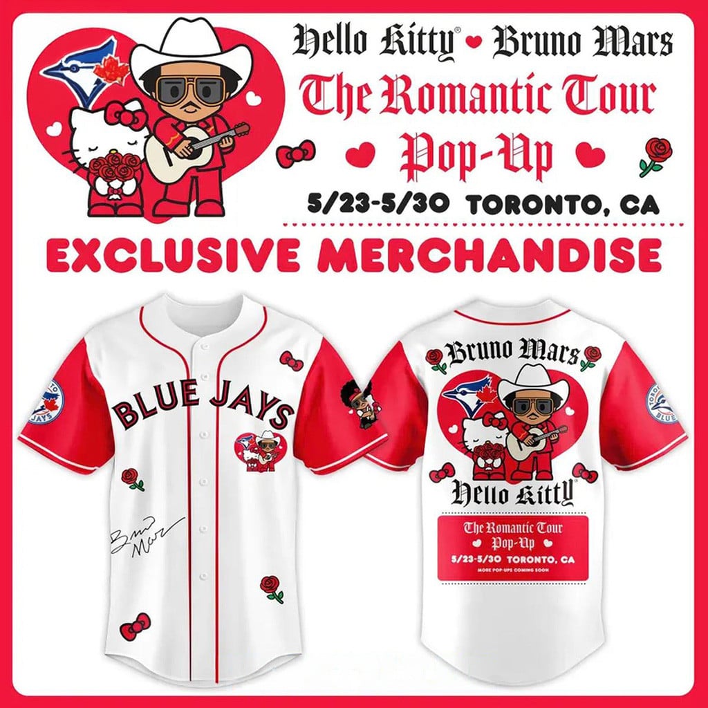 Toronto Blue Jays Hello Kitty X Bruno Mars Romantic Tour 2026 Pop-Up Jersey Blue Jays Merch