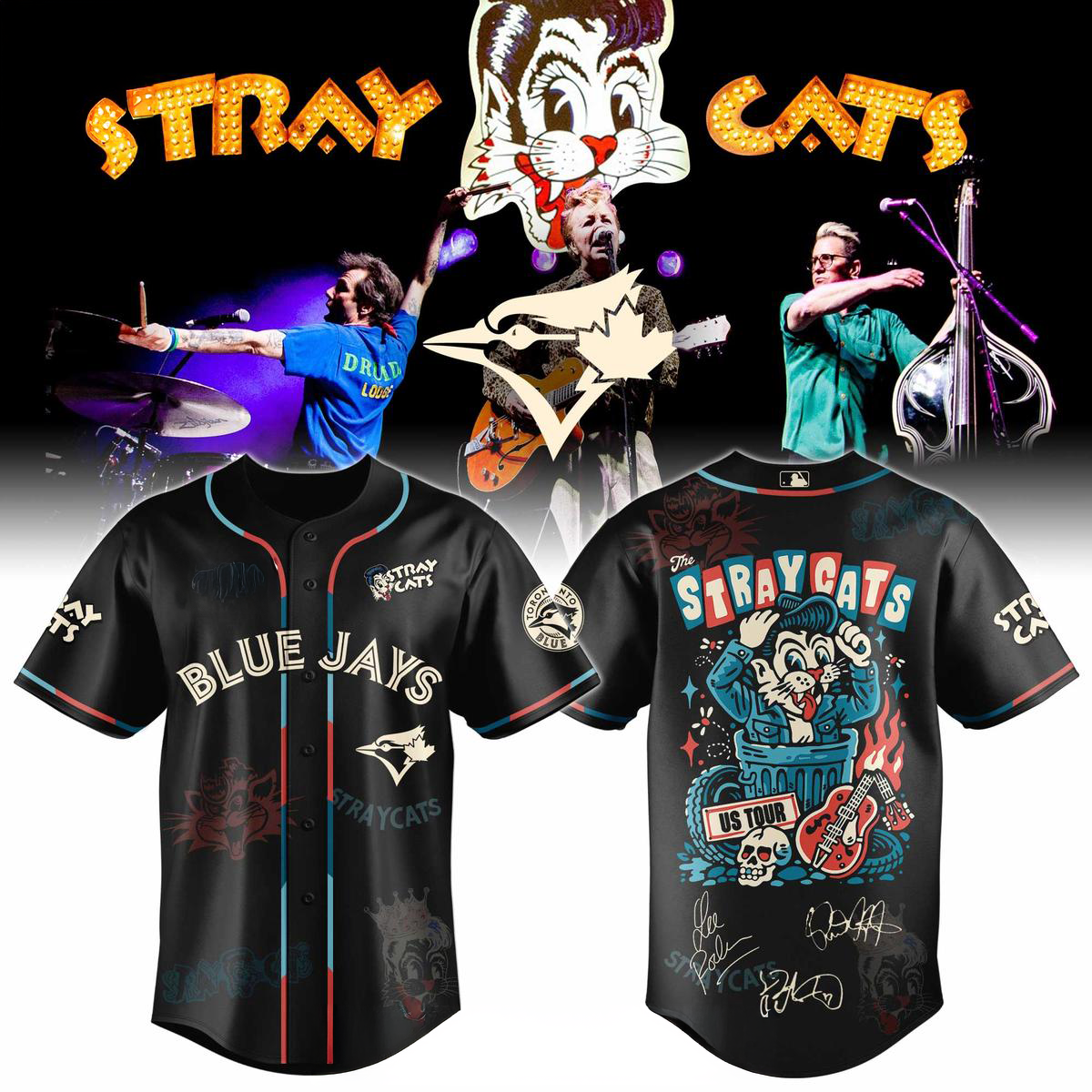 Toronto Blue Jays x Stray Cats US Tour 2026 Jersey Blue Jays Merch Best Gift For Baseball Fans