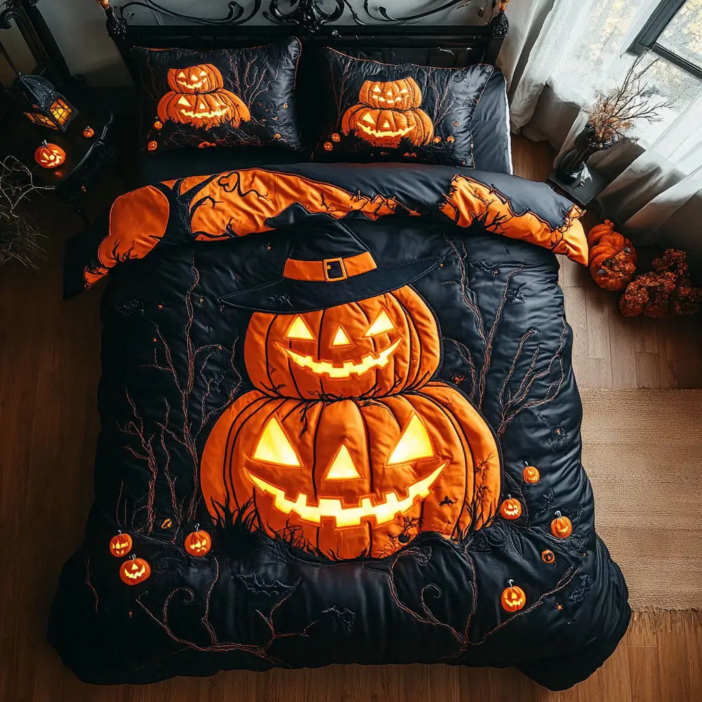 Towering Pumpkins Quilted Bedding Set Duvet Cover Bedspread Best Gifts For Couples