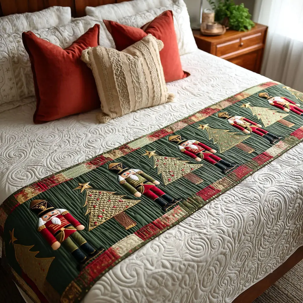 Toyland Magic Quilted Bed Runner Toyland Holiday Scene Christmas Gift for Family