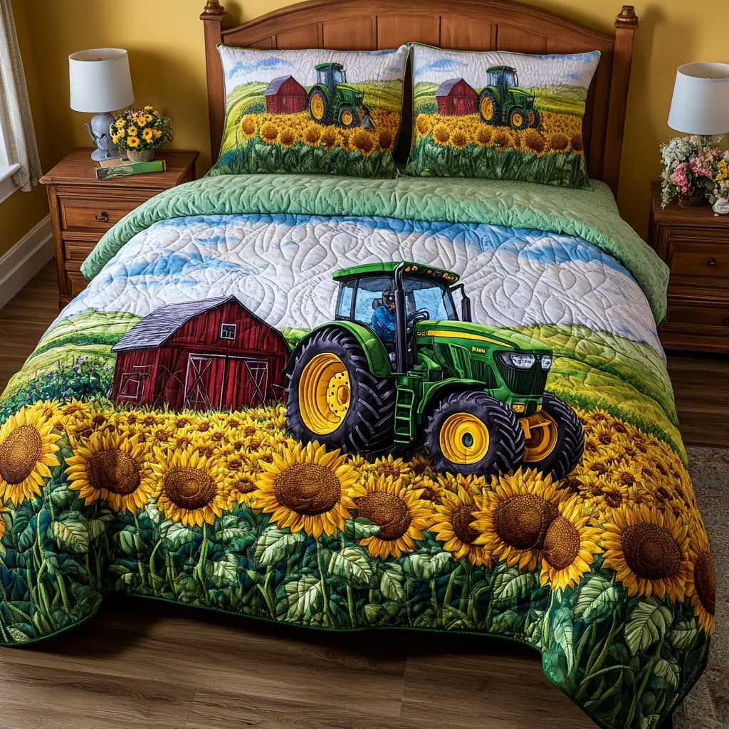 Tractor Ride Quilted Bedding Set Best Bed Sheet Set Antique Tractor Gifts Tractor Ride Quilted Bedding Set Best Bed Sheet Set Antique Tractor Gifts - Image 1