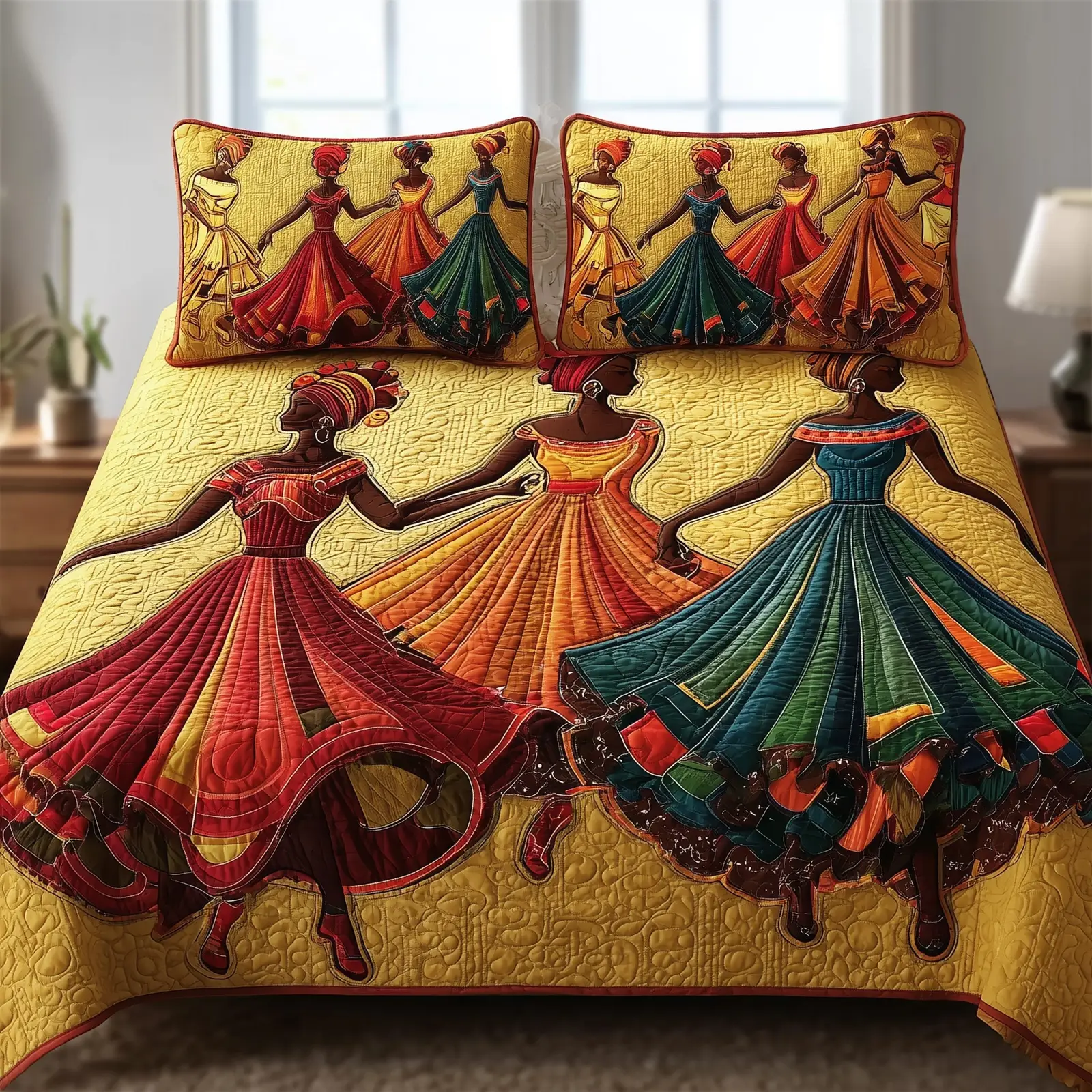 Traditional Dancing Quilted Bedding Set Create a Cozy Space Traditional Dancing Quilted Bedding Set Create a Cozy Space - Image 1