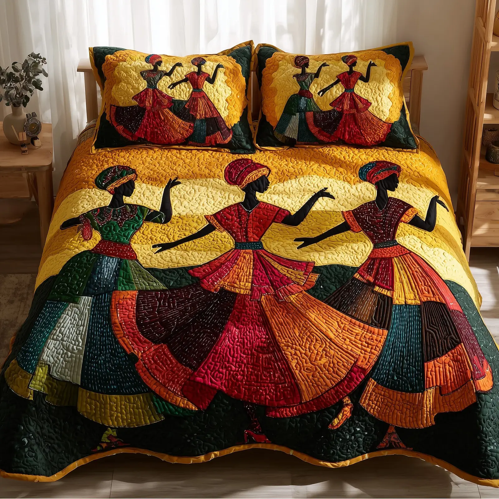Traditional Dancing Quilted Bedding Set Geometrical Pattern Traditional Dancing Quilted Bedding Set Geometrical Pattern - Image 1