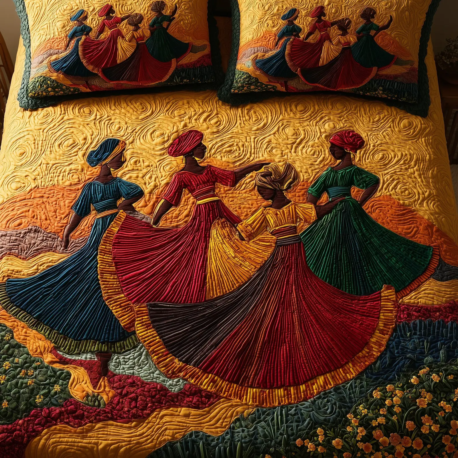 Traditional Dancing Quilted Bedding Set Relaxing Sleep