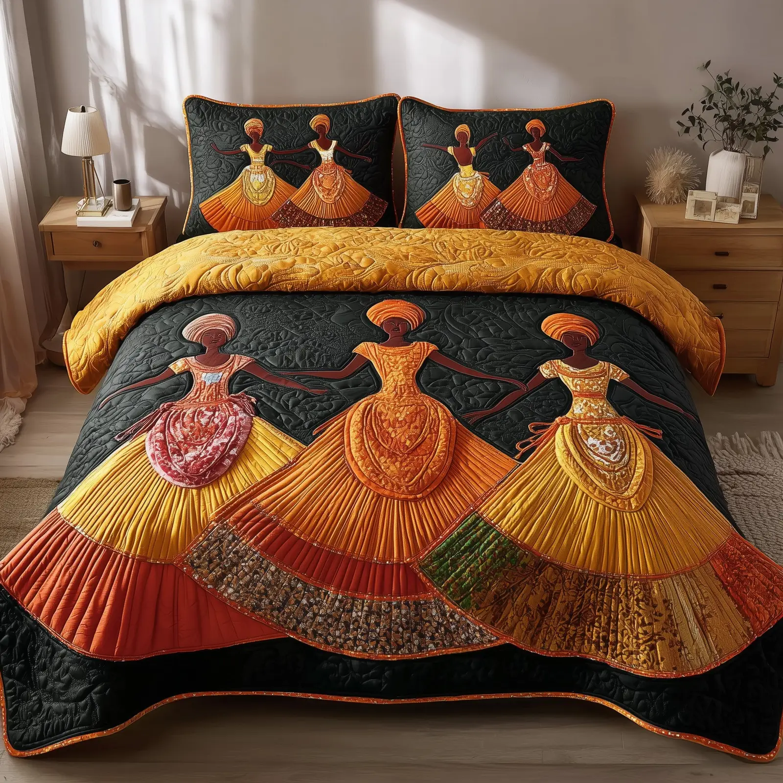 Traditional Dancing Quilted Bedding Set Striped Design