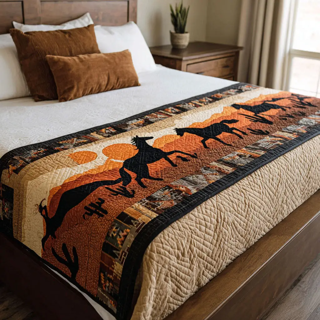 Trail Dust Quilted Bed Runner Western Trail Texture Cowboy Gift for Brother