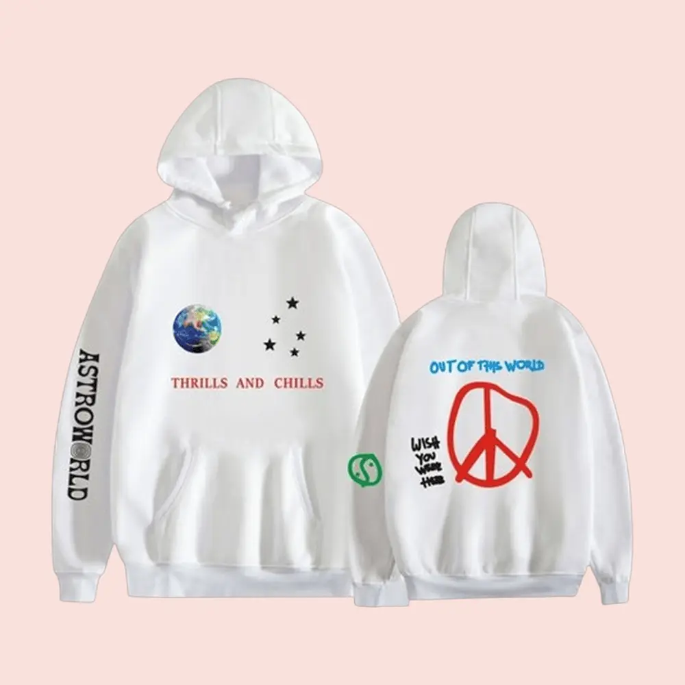 Travis Scott Merch Thrills And Chills White Hoodie Travis Scott Tour Merch Gifts For Fans
