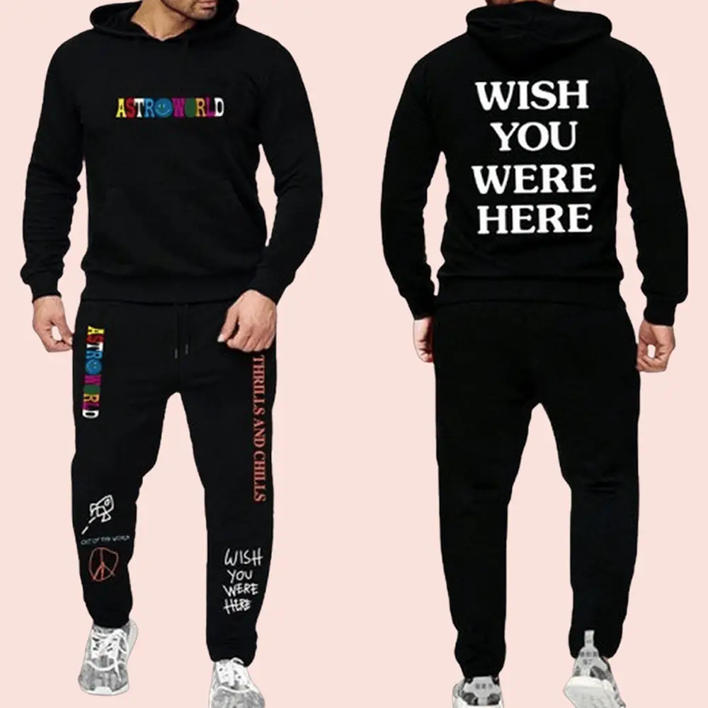 Travis Scott Merch Wish You Were Here Hoodie And Sweatpants Set Gifts For Rap Lovers