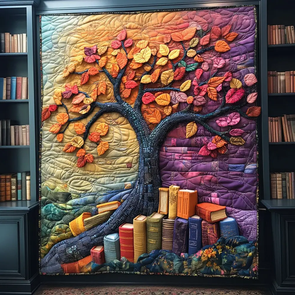 Tree Of Books Quilted Blanket Bookworm Library Autumn Art Cozy Throw Best Gift For Book Readers