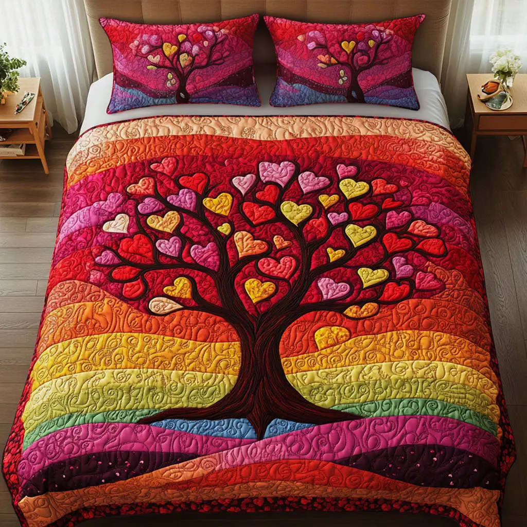 Tree Of Heart Cherished Grove Quilted Bedding Set Good Valentine Day Gifts For Sister In Law