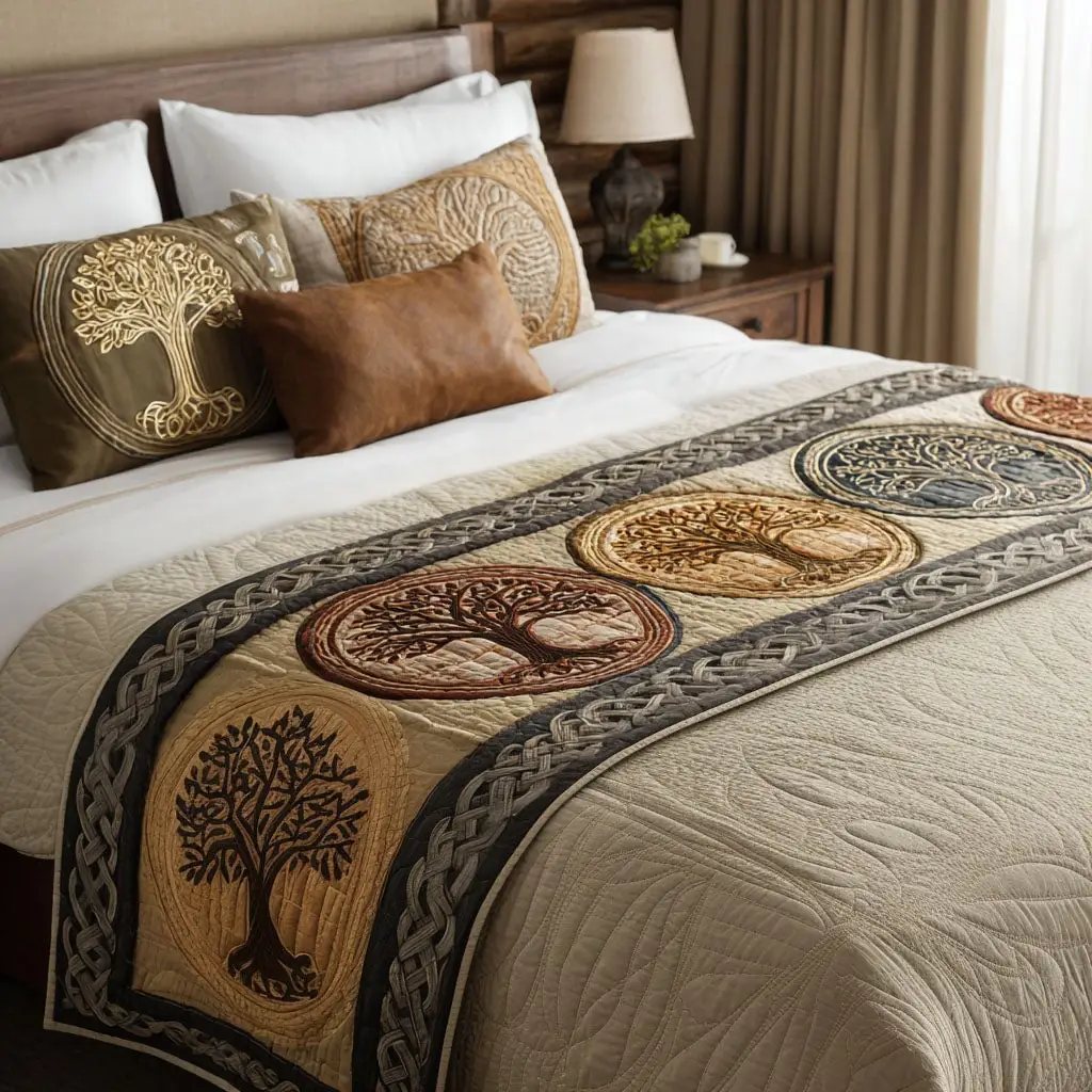Tree of Life Comfort Quilted Bed Runner Tree of Life Symbolistic Gift for Mom