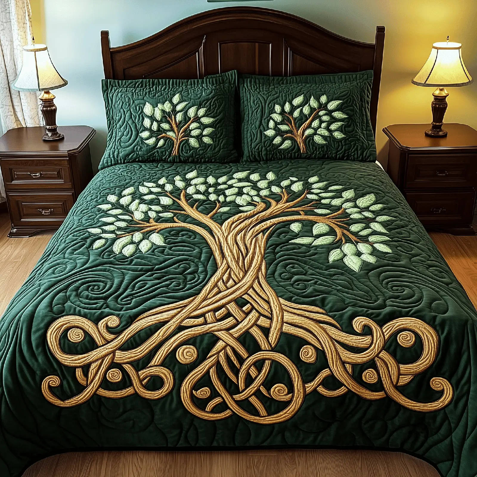Tree Of Life Quilted Bedding Set Happy St Patrick's Day Duvet Cover Celtic Gifts For Her Tree Of Life Quilted Bedding Set Happy St Patrick's Day Duvet Cover Celtic Gifts For Her - Image 1