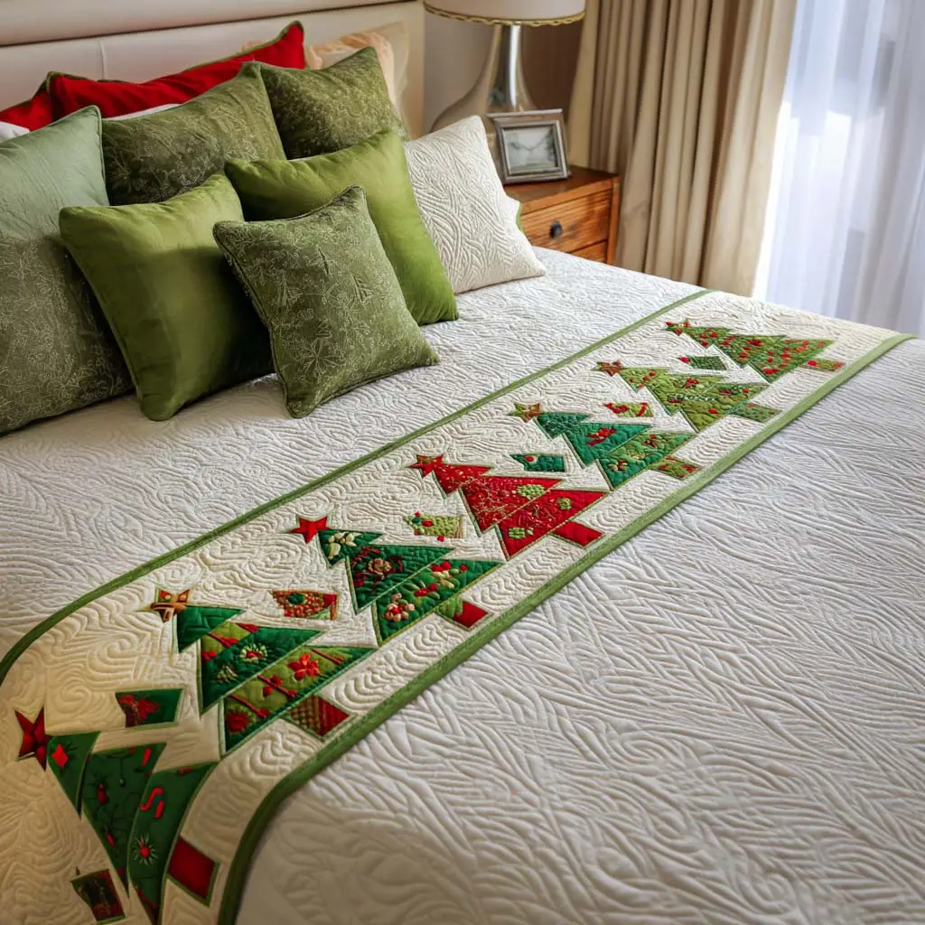 Tree Parade Quilted Bed Runner Christmas Tree Parade Christian Gift for Mom