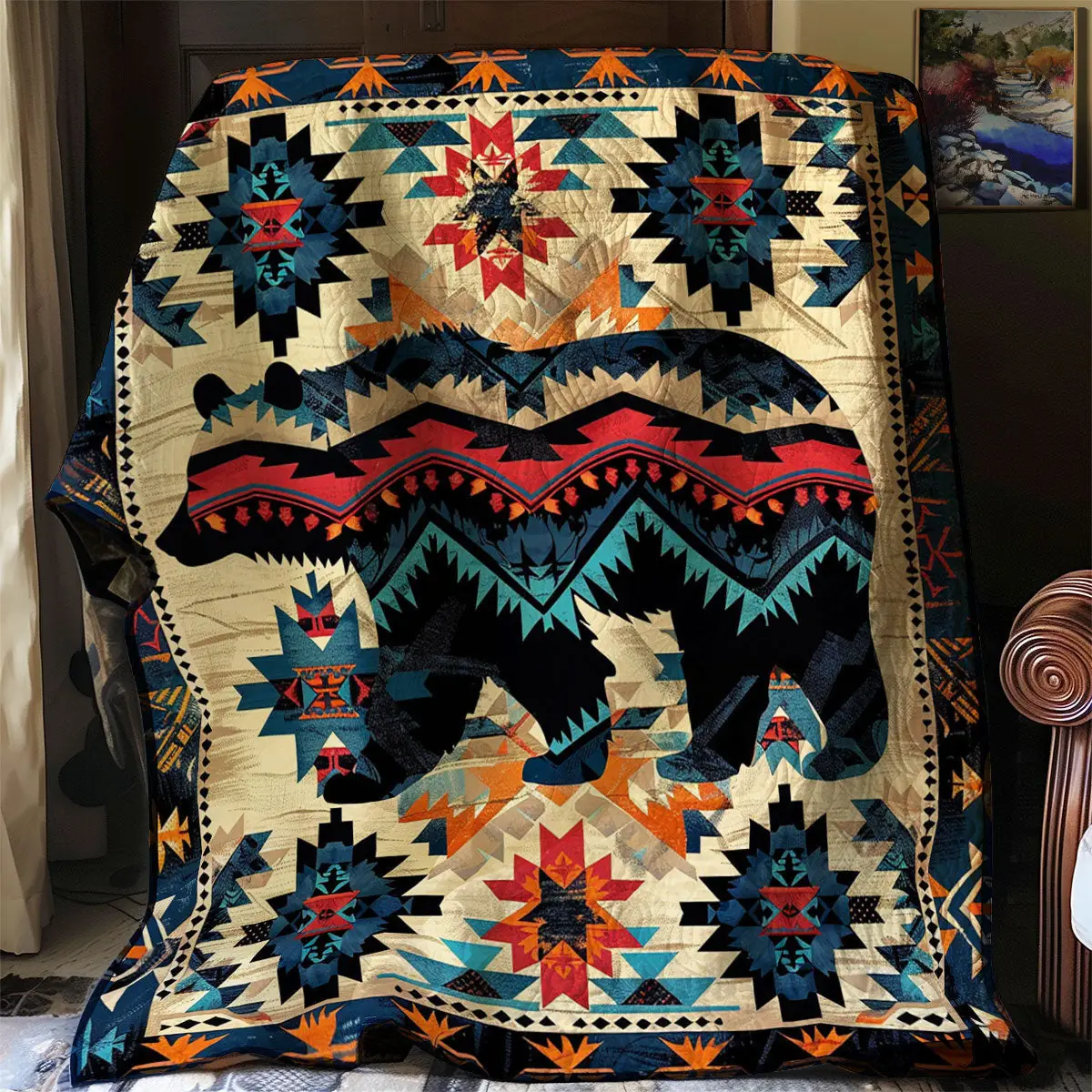 Tribal Bear Quilt Thoughtful Quilt Blanket Gift for Loved Ones Tribal Bear Quilt Thoughtful Quilt Blanket Gift for Loved Ones - Image 1