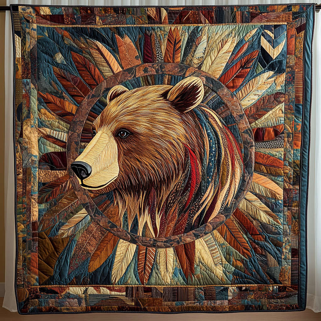 Tribal Bear Quilted Blanket Cute Throw Blanket Gift Ideas For Cat Owners