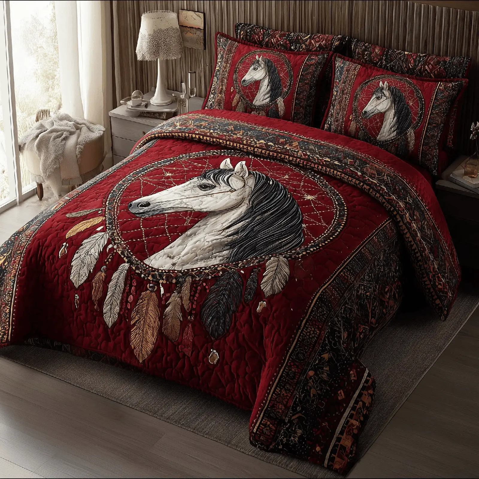 Tribal Horse Bedding Set Quilt Elegant Duvet Covers For Horses Lovers Tribal Horse Bedding Set Quilt Elegant Duvet Covers For Horses Lovers - Image 1