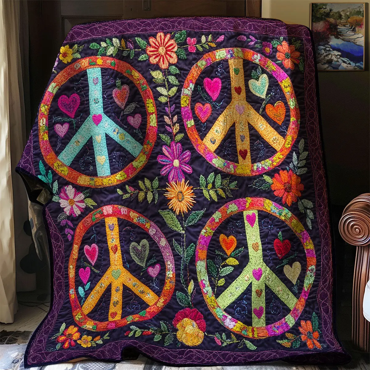 Trippy Hippie Sign Best Quilt Throw Blanket Mother's Day Gifts For New Moms
