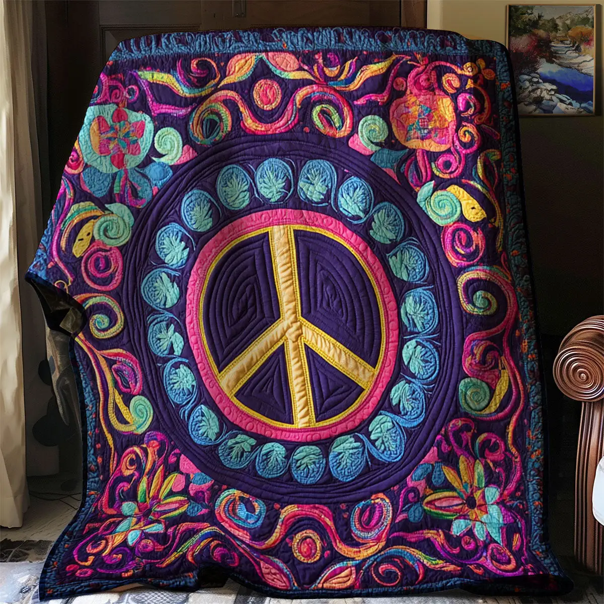 Trippy Hippie Sign Quilt Best Throw Blanket Father's Day Presents For Husband
