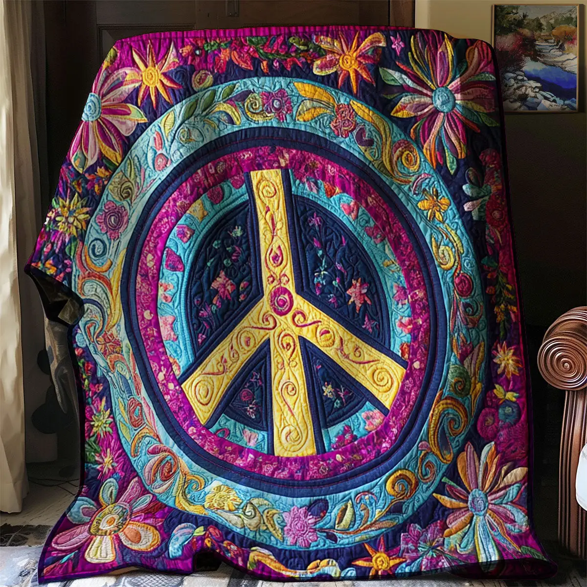 Trippy Hippie Sign Quilt Best Throw Blanket Gifts For Father's Day From Daughter