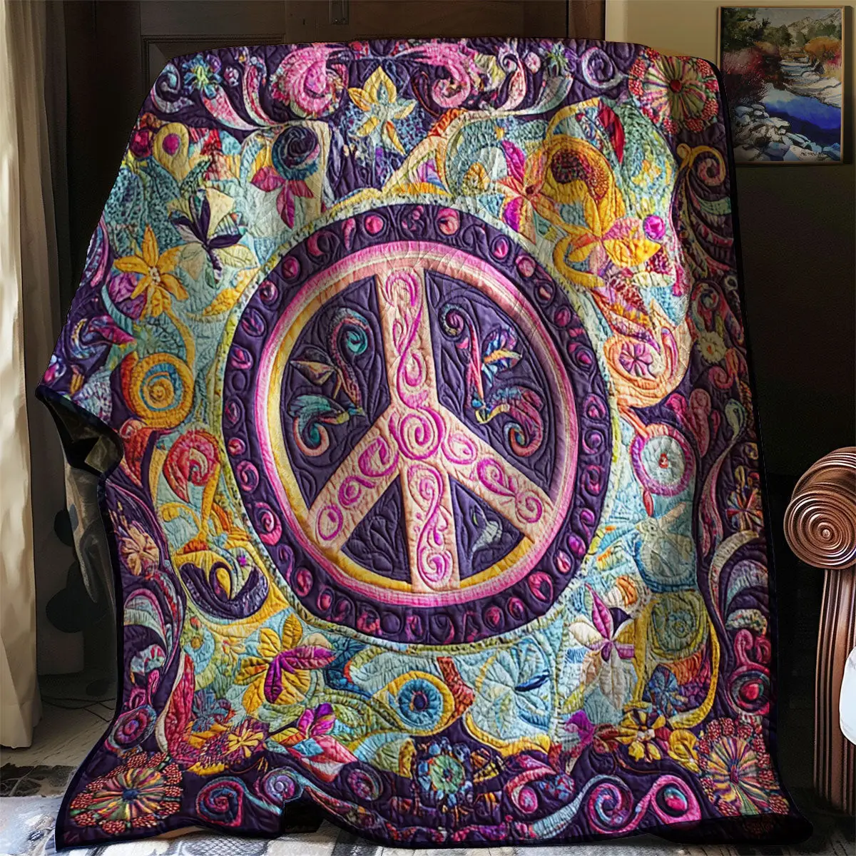 Trippy Hippie Sign Quilt Throws And Blankets Mother's Day Gift Ideas For Wife
