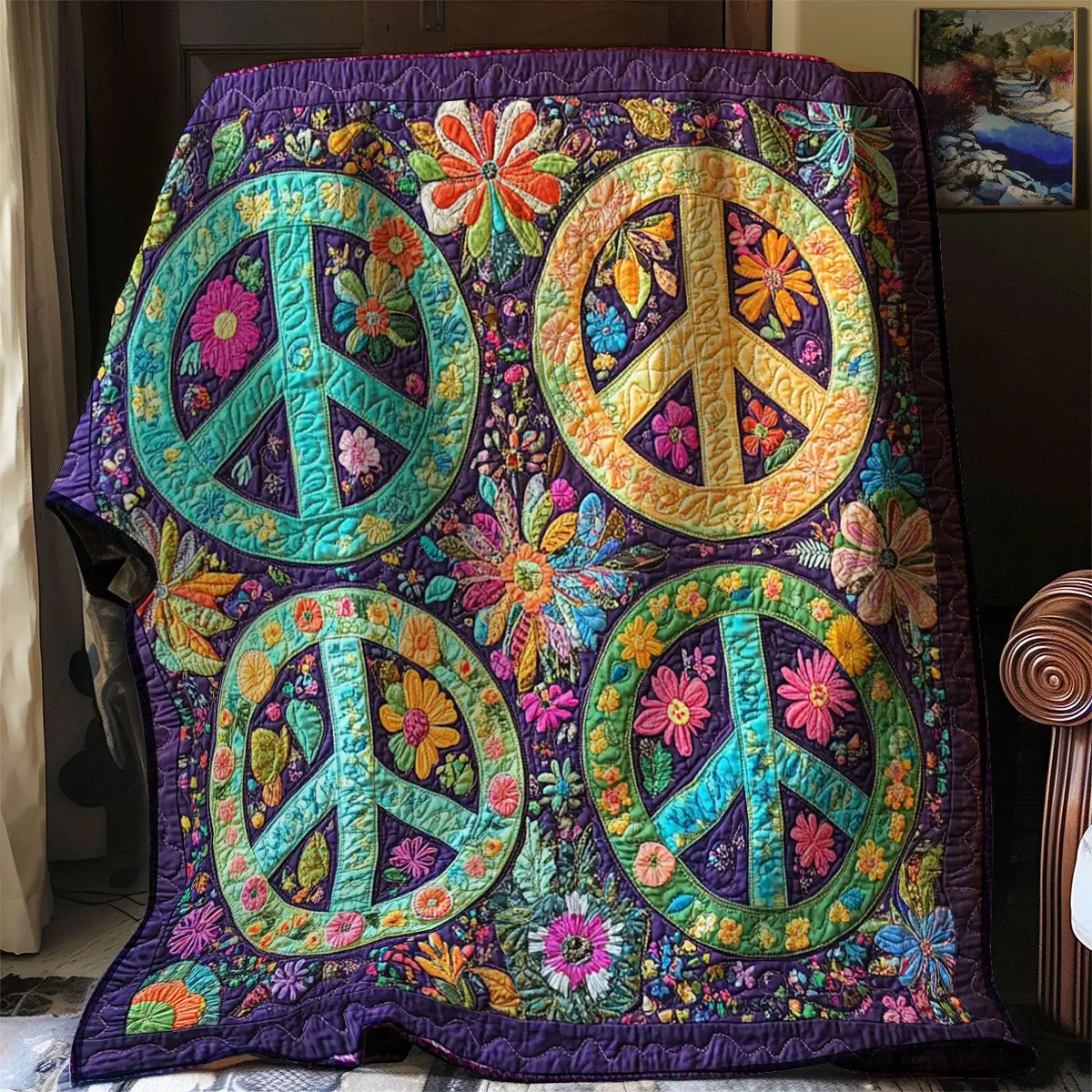 Trippy Hippie Sign Quilt Throws And Blankets Mother's Day Gifts For New Moms
