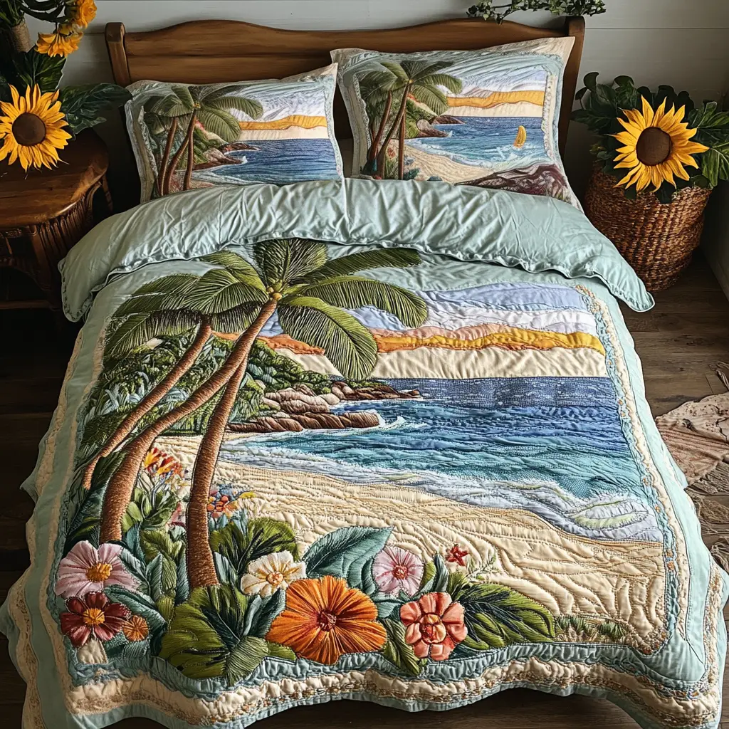 Tropical Beach Quilt Bedding Set Summer Duvet Covers Great Mother's Day Gift For Mom