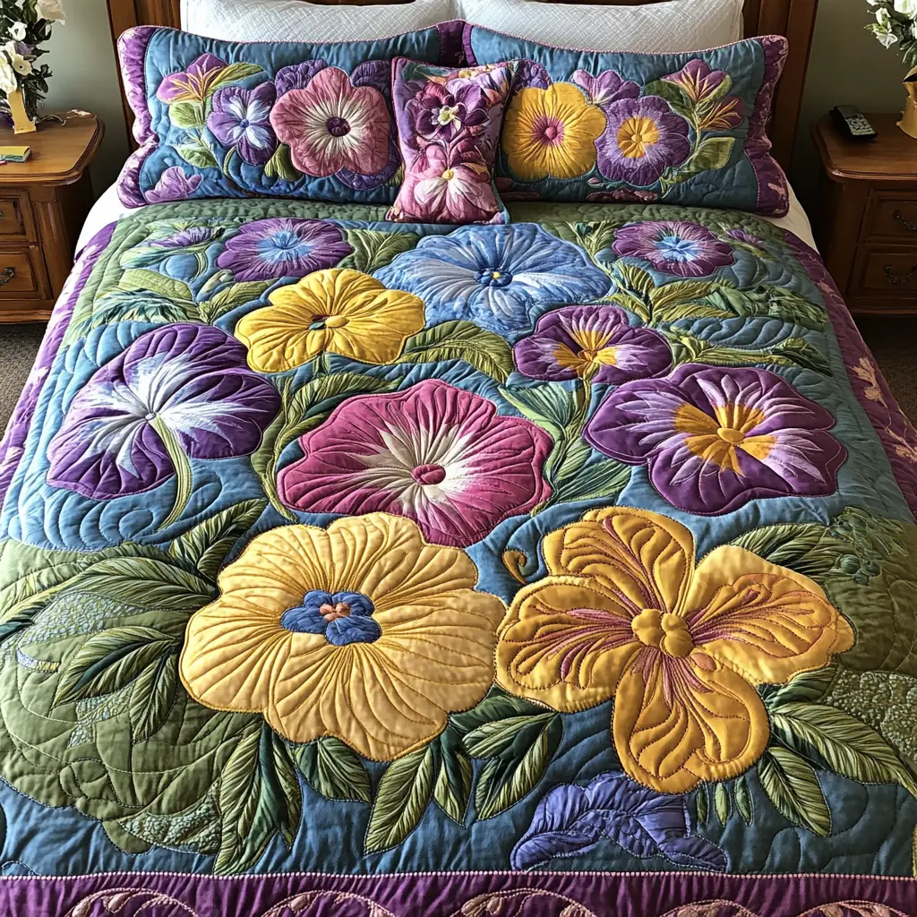 Tropical Bloom Quilted Bedding Set Luxury Bedding Set with Pillow Covers Included