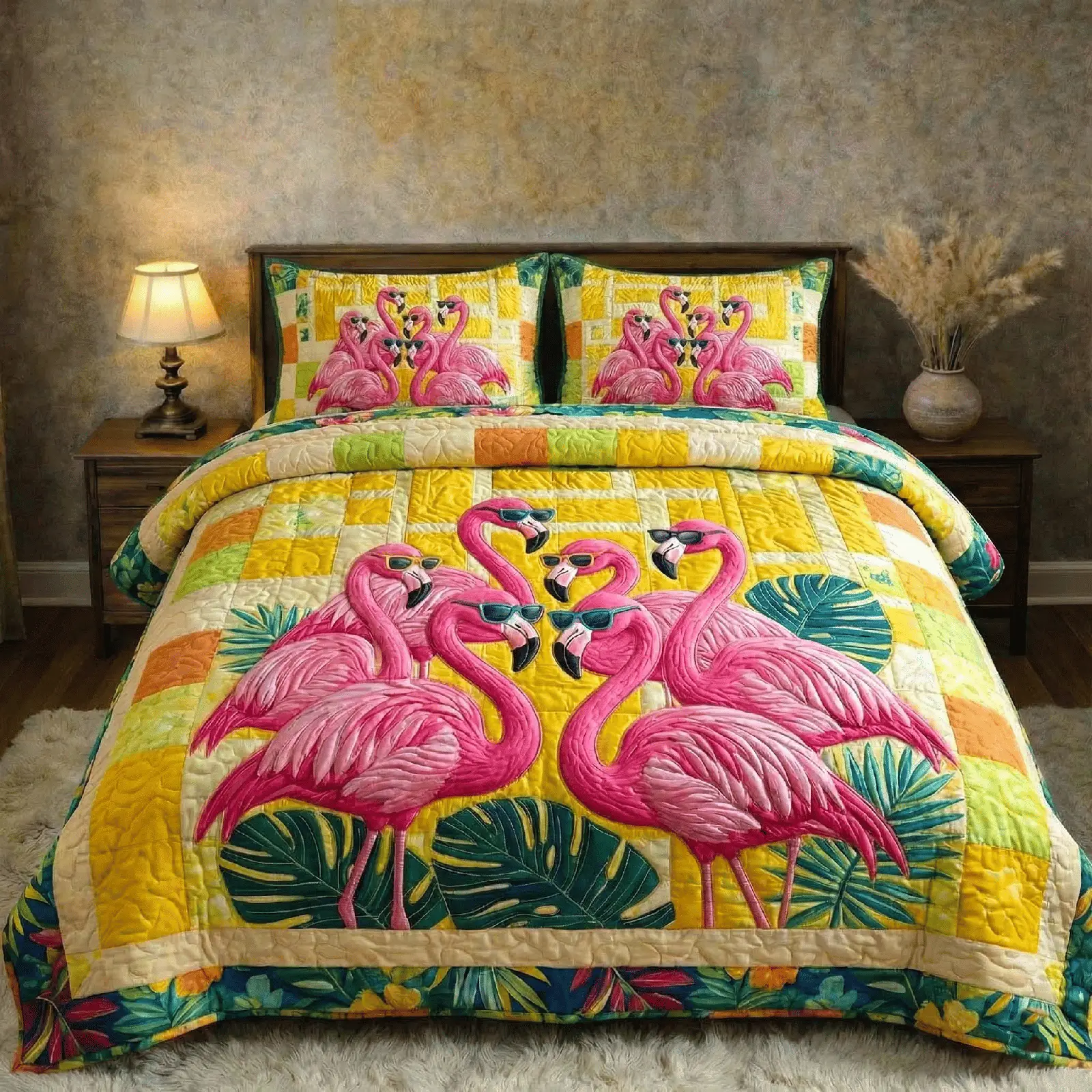 Tropical Flamingo Bedding Set Quilt Summer Full Size Bed Set Flamingo Themed Tropical Flamingo Bedding Set Quilt Summer Full Size Bed Set Flamingo Themed - Image 1