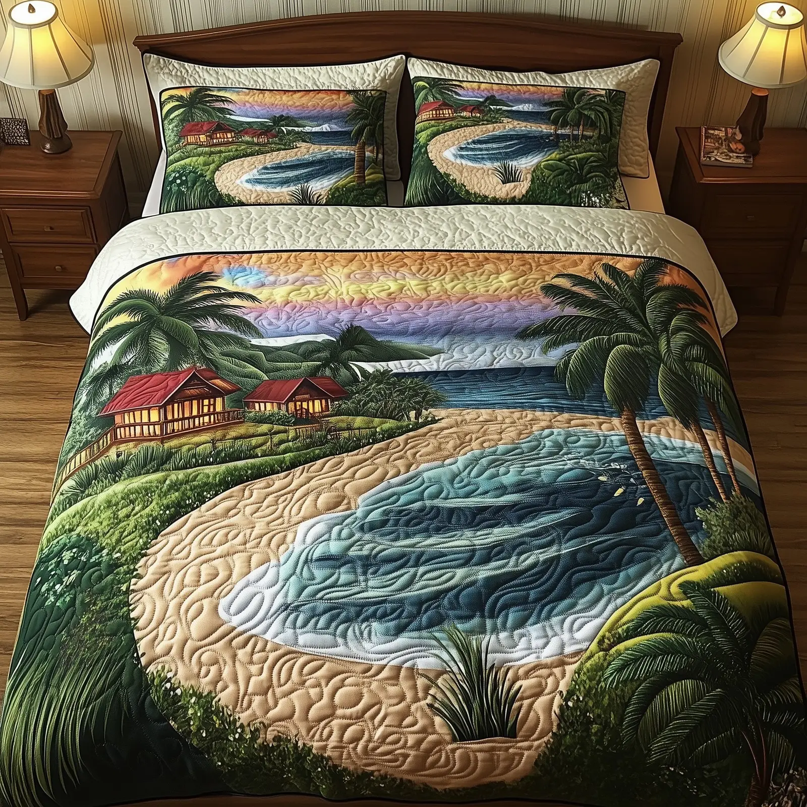 Tropical Island Quilted Bedding Set Farmhouse Style