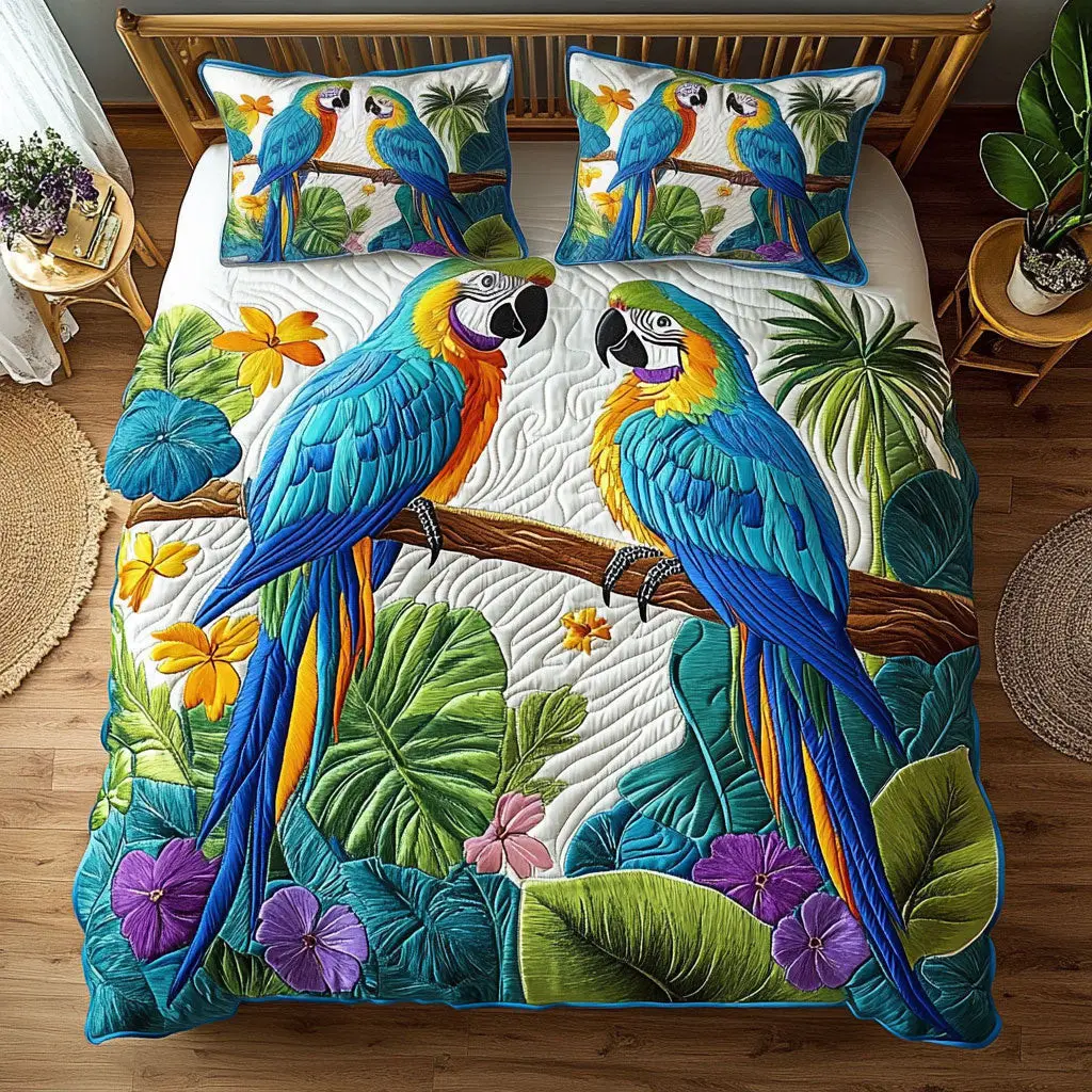 Tropical Parrot Quilted Bedding Set Duvet Cover Bedspread  Bedroom Decor Gift Ideas