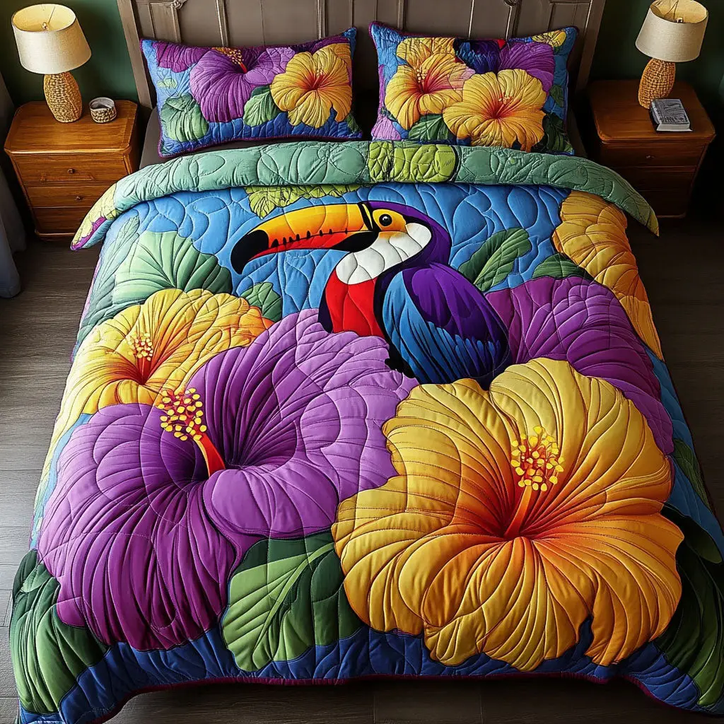 Tropical Toucan Quilted Bedding Set Bedroom Decor Best Gifts For Bird Lovers