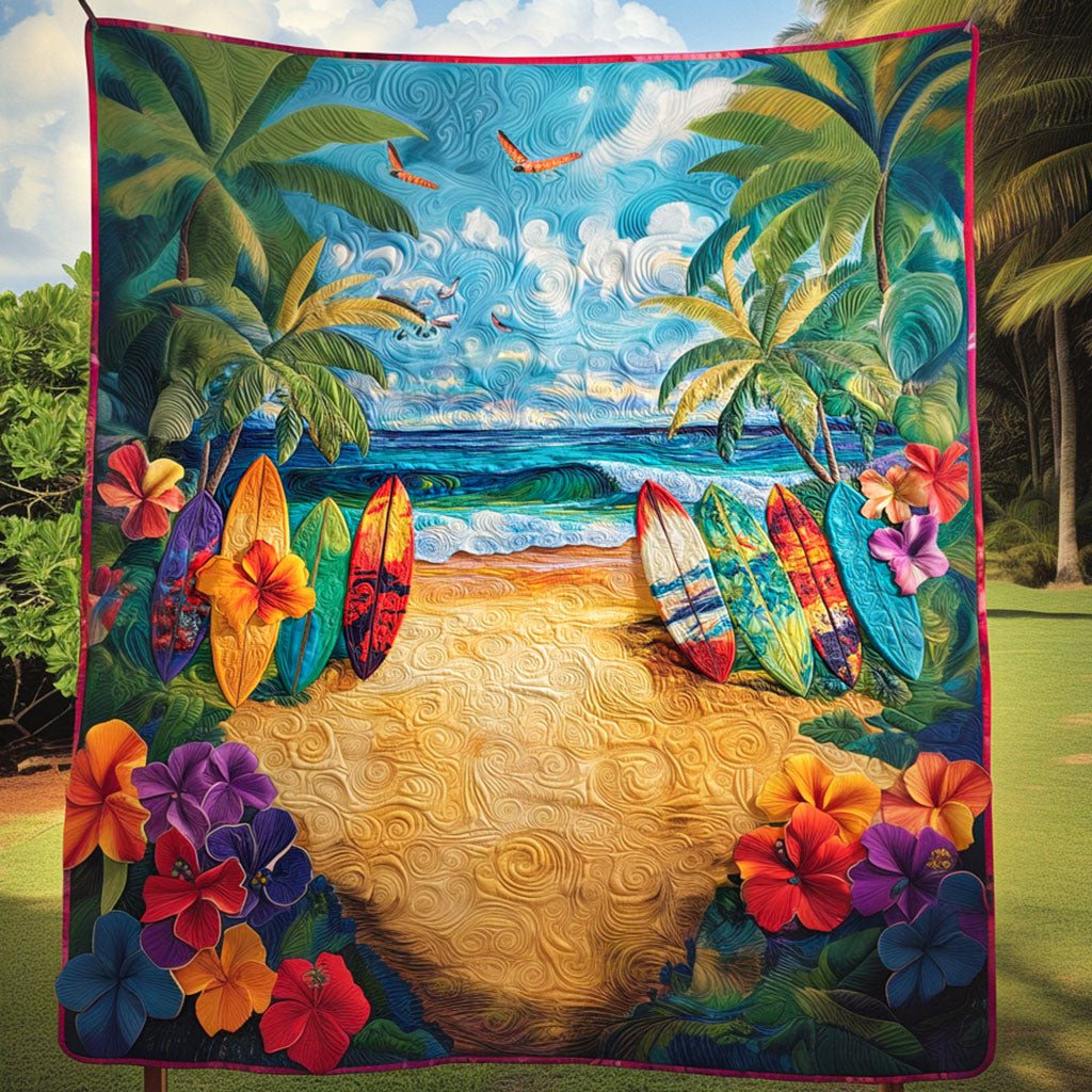 Tropical Vibes Quilted Blanket Christmas Throw Blanket Surfing Related Gifts Tropical Vibes Quilted Blanket Christmas Throw Blanket Surfing Related Gifts - Image 1