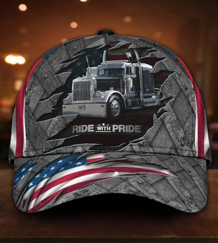 Truck Driver Ride With Pride Hat American Flag Old Vintage Hats Gifts For Truckers -WearandDecor Truck Driver Ride With Pride Hat American Flag Old Vintage Hats Gifts For Truckers -WearandDecor - Image 1