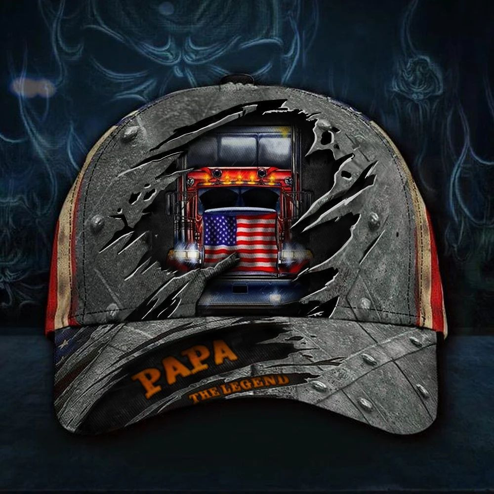 Trucker Papa The Legend 3D Hat  Vintage USA Flag Flexfit Cap Papa Merchandise