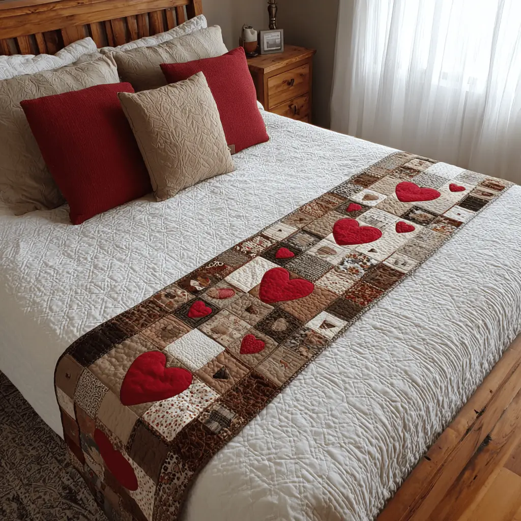 True Heart Quilted Bed Runner True Heart Symbol Valentine Gift