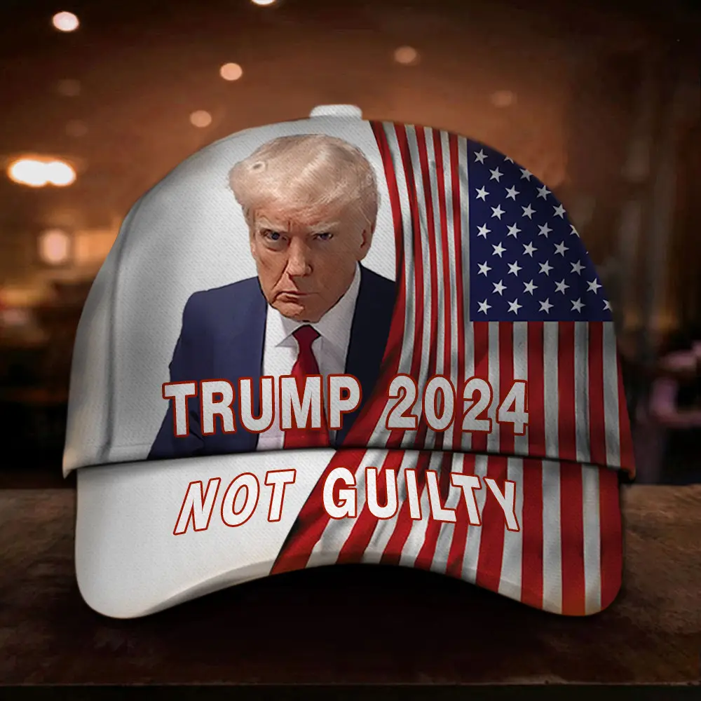 Trump 2024 Not Guilty Hat White Donald Trump Mugshot Merch American Flag Hats For Republicans Trump 2024 Not Guilty Hat White Donald Trump Mugshot Merch American Flag Hats For Republicans - Image 1