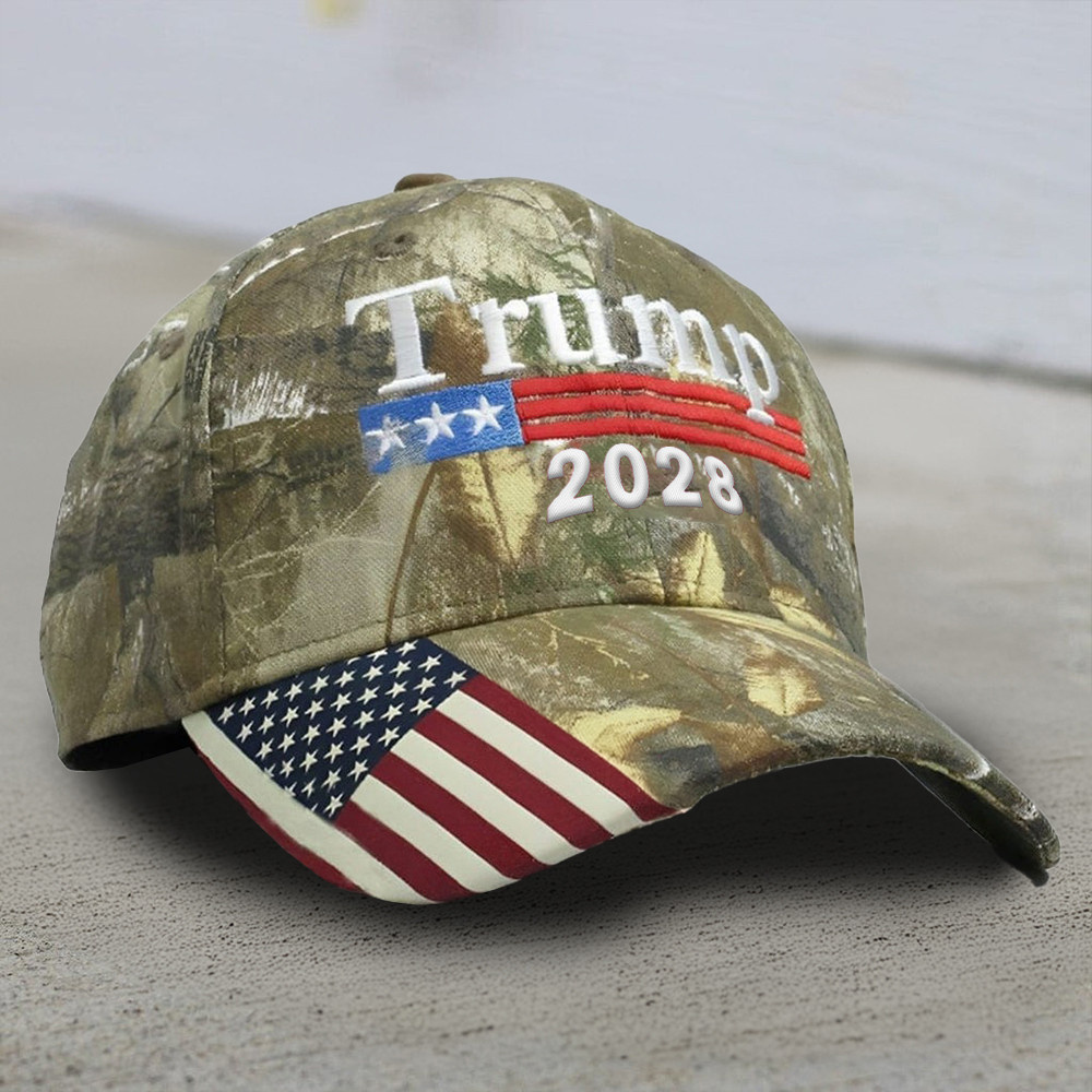 Trump 2028 Hat Camo Donald Trump 2028 Camouflage Cap American Flag MAGA Merchandise