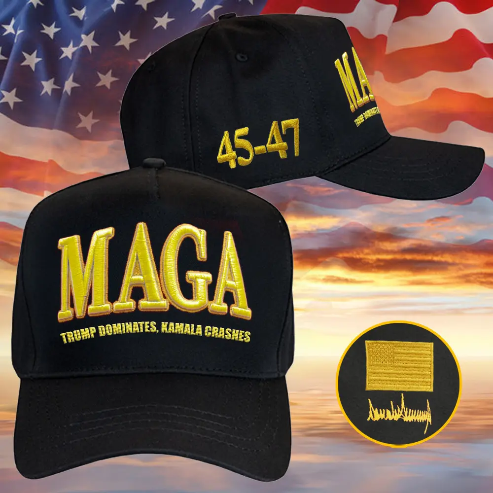Trump Gold Dark MAGA Hat Embroidered Trump Dominates Kamala Crashes Hat Trump Victory 45 47 Cap