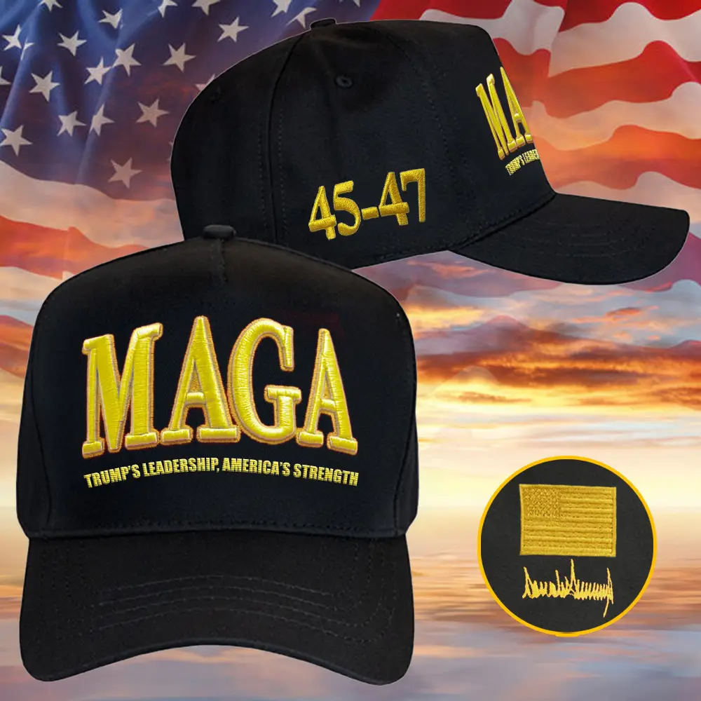 Trump Gold Dark MAGA Hat Embroidered Trump's Leadership America's Strength Cap Trump Won 47 Hat