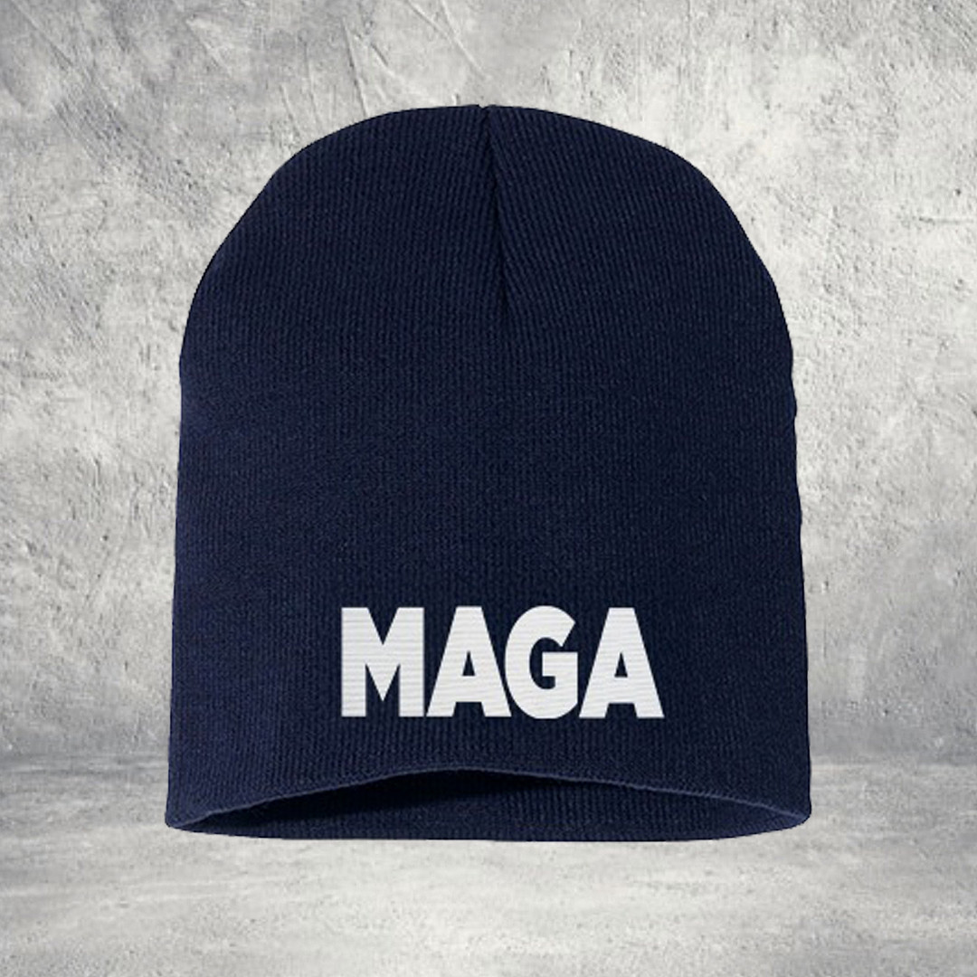 Trump Store Merch MAGA Beanie Hat Navy Patriotic Gift for Trump Lovers