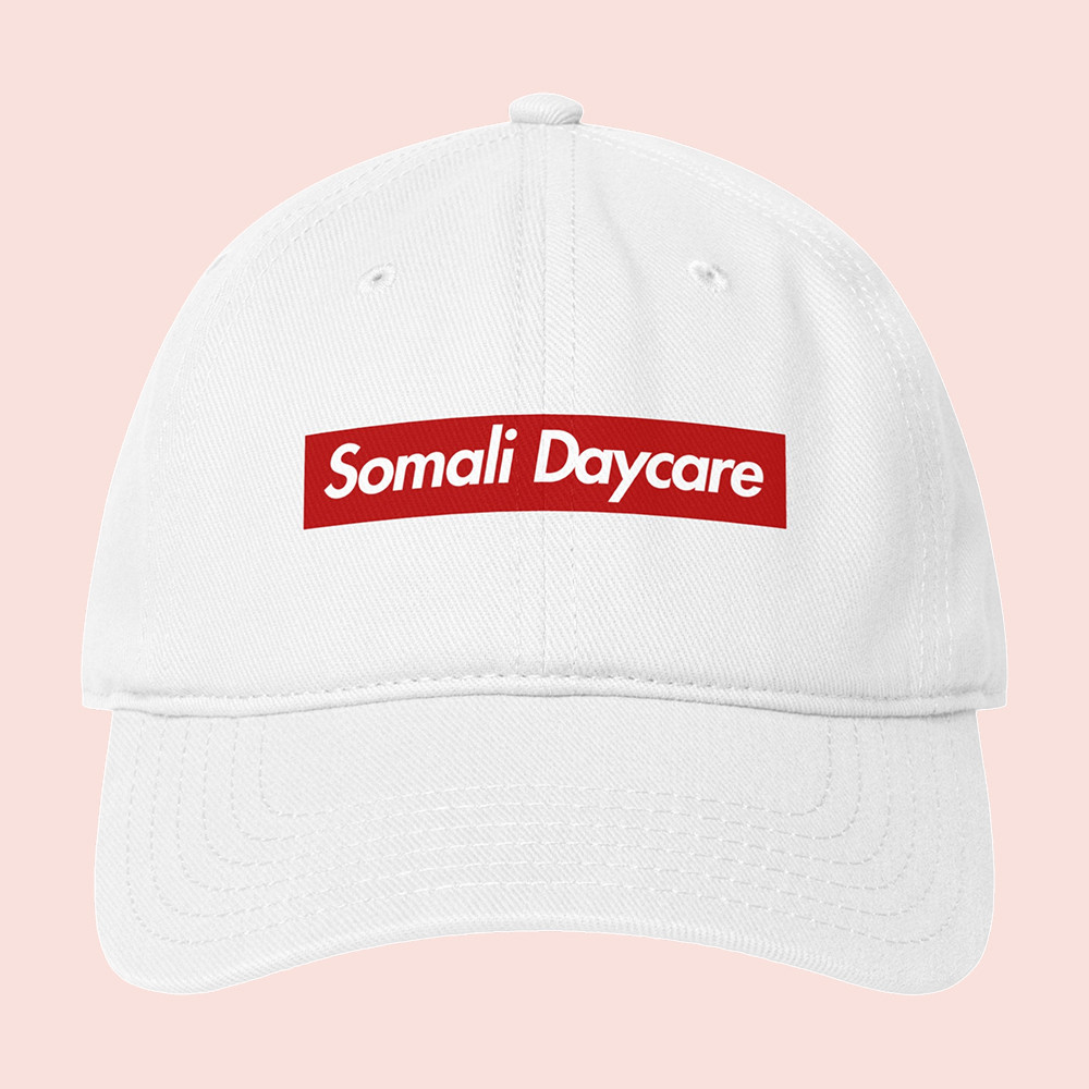 Tucker Carlson Merch Store Supreme Somali Daycare Hat White Baseball Cap Merchandise