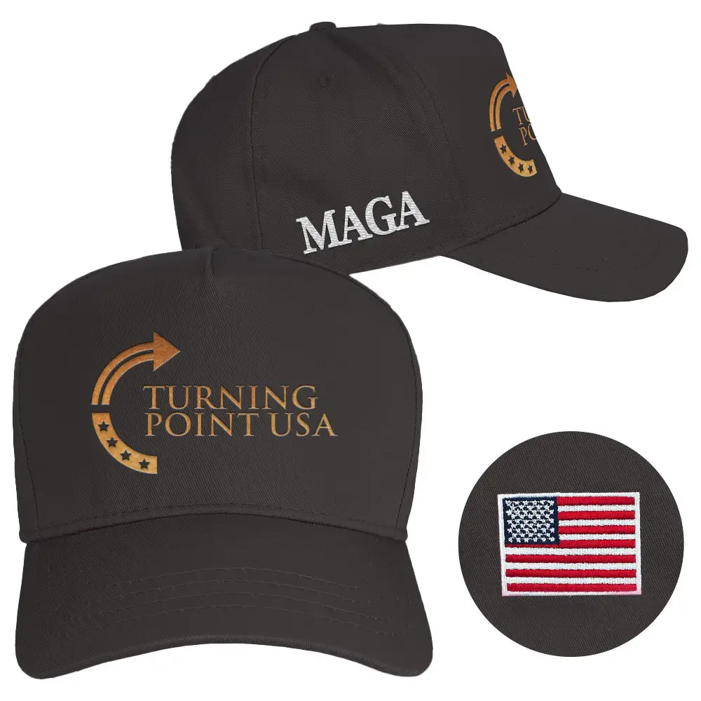 Turning Point USA Hat Charlie Kirk Hat Make America Great Again Hat Black Embroidered