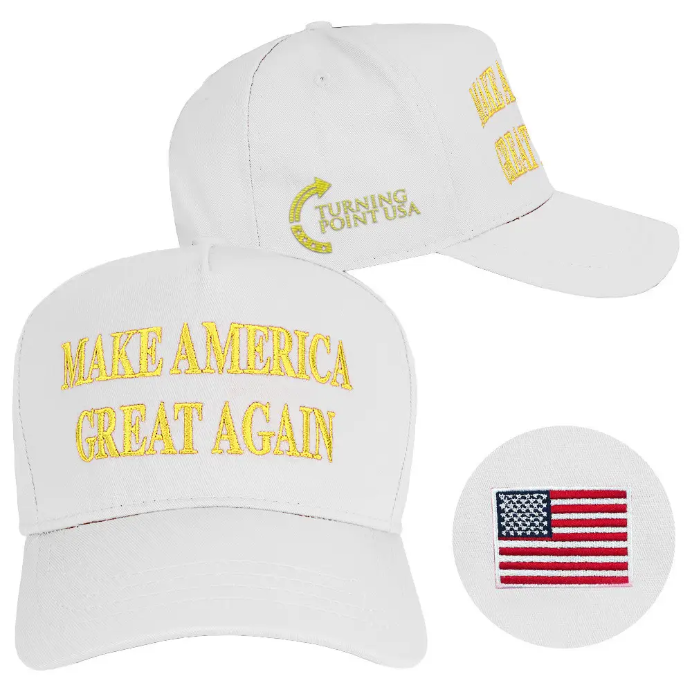 Turning Point USA Hat Charlie Kirk Hat Make America Great Again Hat White Embroidered MAGA Merch