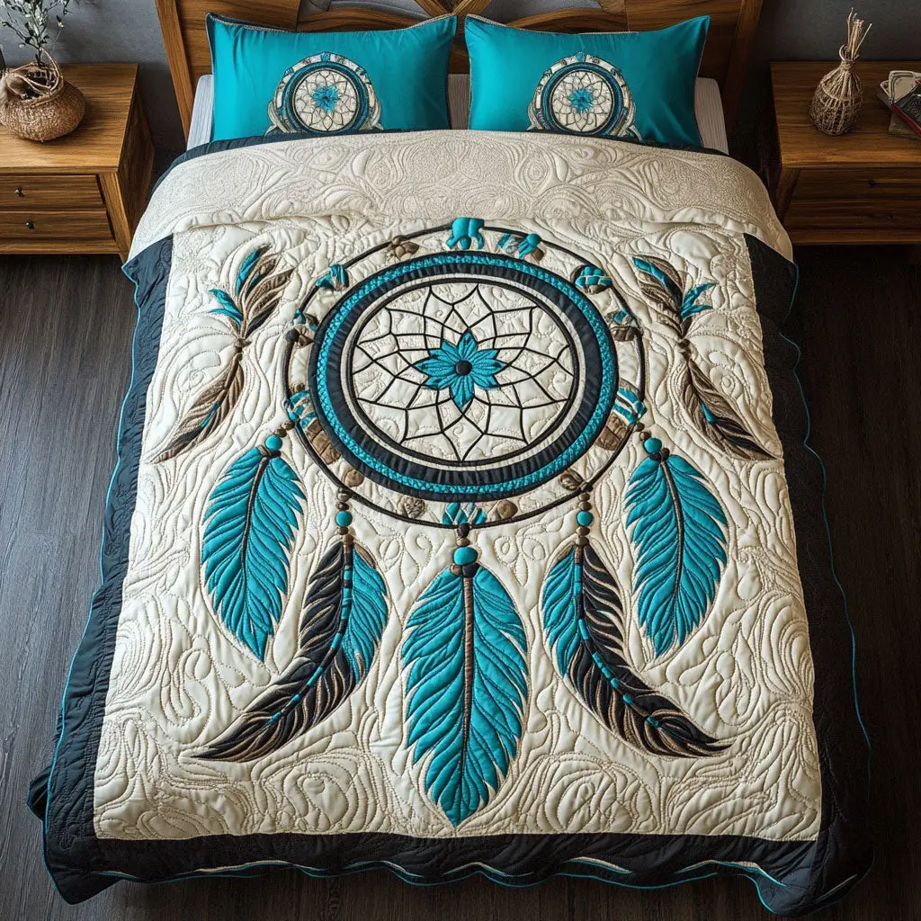 Turquoise Dreamcatcher Quilted Bedding Set Duvet Cover Bedspread Bedroom Decor Gifts For Ladies Turquoise Dreamcatcher Quilted Bedding Set Duvet Cover Bedspread Bedroom Decor Gifts For Ladies - Image 1